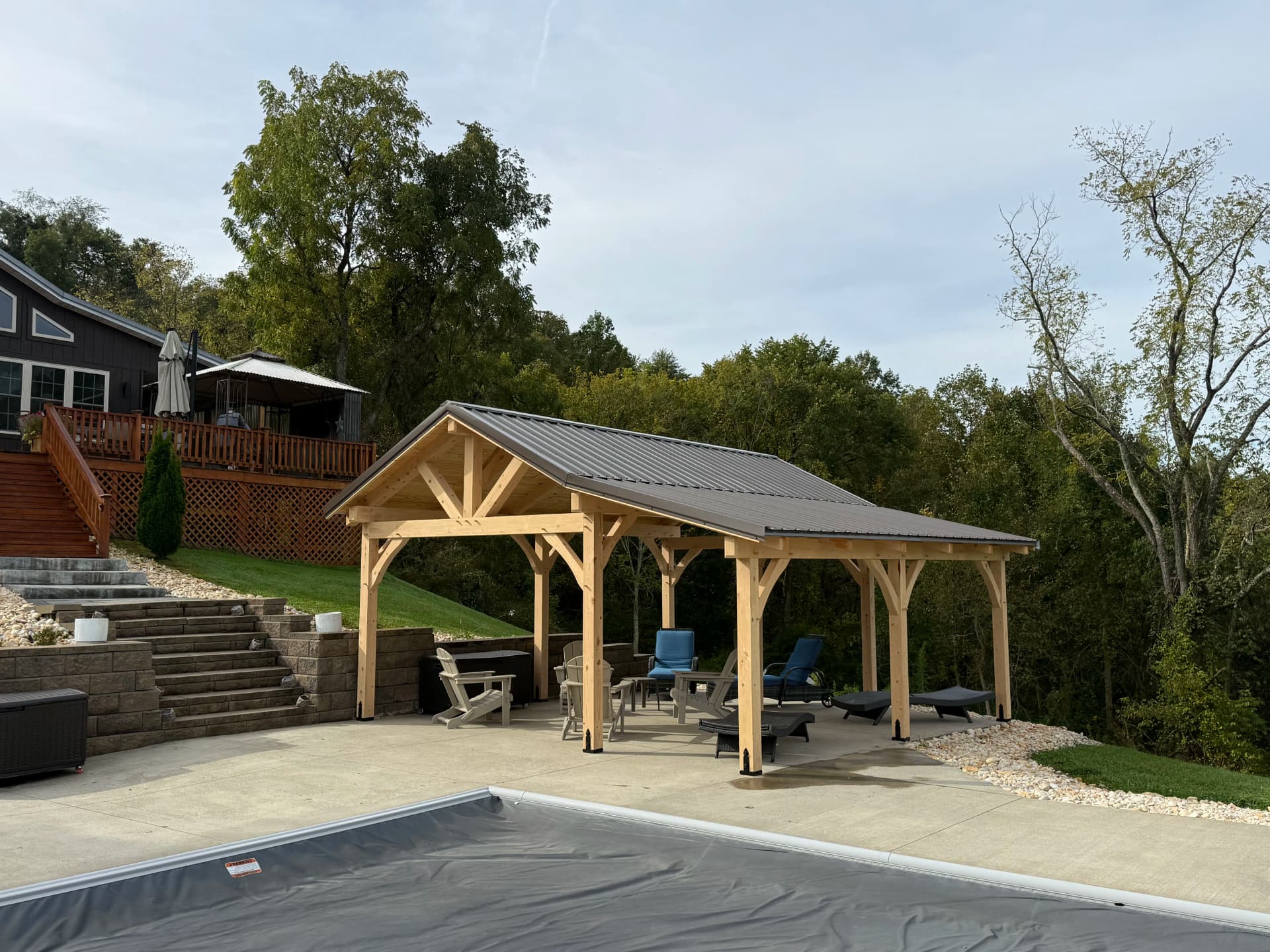 Timber Frame Pavilion Built for Poolside Living image